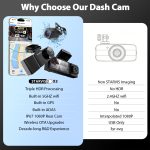 Three lens Dash Cam,3.0inc touch Screen, 4k+1080p+1080P. wifi, GPS, ADAS, car Charger with indoor rear Camera ,XW180 - Image 3