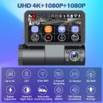 Three lens Dash Cam,3.0inc touch  Screen, 4k+1080p+1080P. wifi, GPs, ADAS, car Charger with indoor rear Camera, XW135 - Image 3
