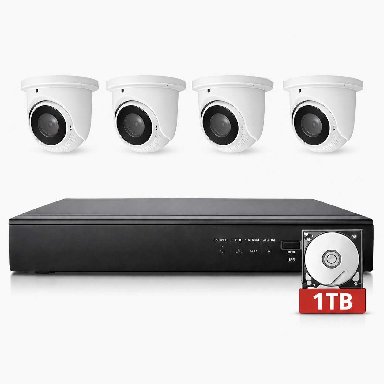 5MP PoE Home Security Camera System, 4 Wired IP Turret Cameras, 4K 8Channel NVR with 1TB HDD for 247 Recording, 5MP PoE Home Security Camera System, 4 Wired IP Turret Cameras, 4K 8Channel NVR with 1TB HDD for 24/7 Recording, - Image 1